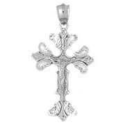 18K White Gold Budded Crucifix Pendant - 45 mm