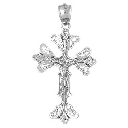18K White Gold Budded Crucifix Pendant - 45 mm