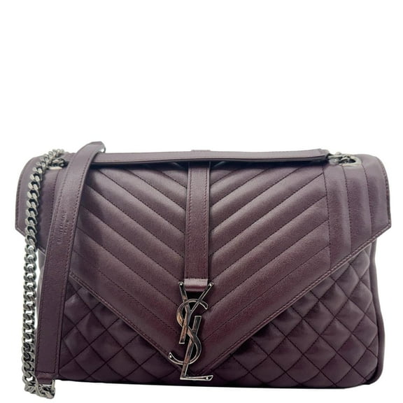 Pre-Owned Yves Saint Laurent Envelope Large Mixed Matelasse Leather Shoulder Bag Burgundy