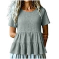 thumbnail image 2 of Uootdi Tiered Ruffle Tops for Women Short Sleeve Round Neck Tees Summer Style Soft Breathable Relaxed Fit Blouses Gift, 2 of 6