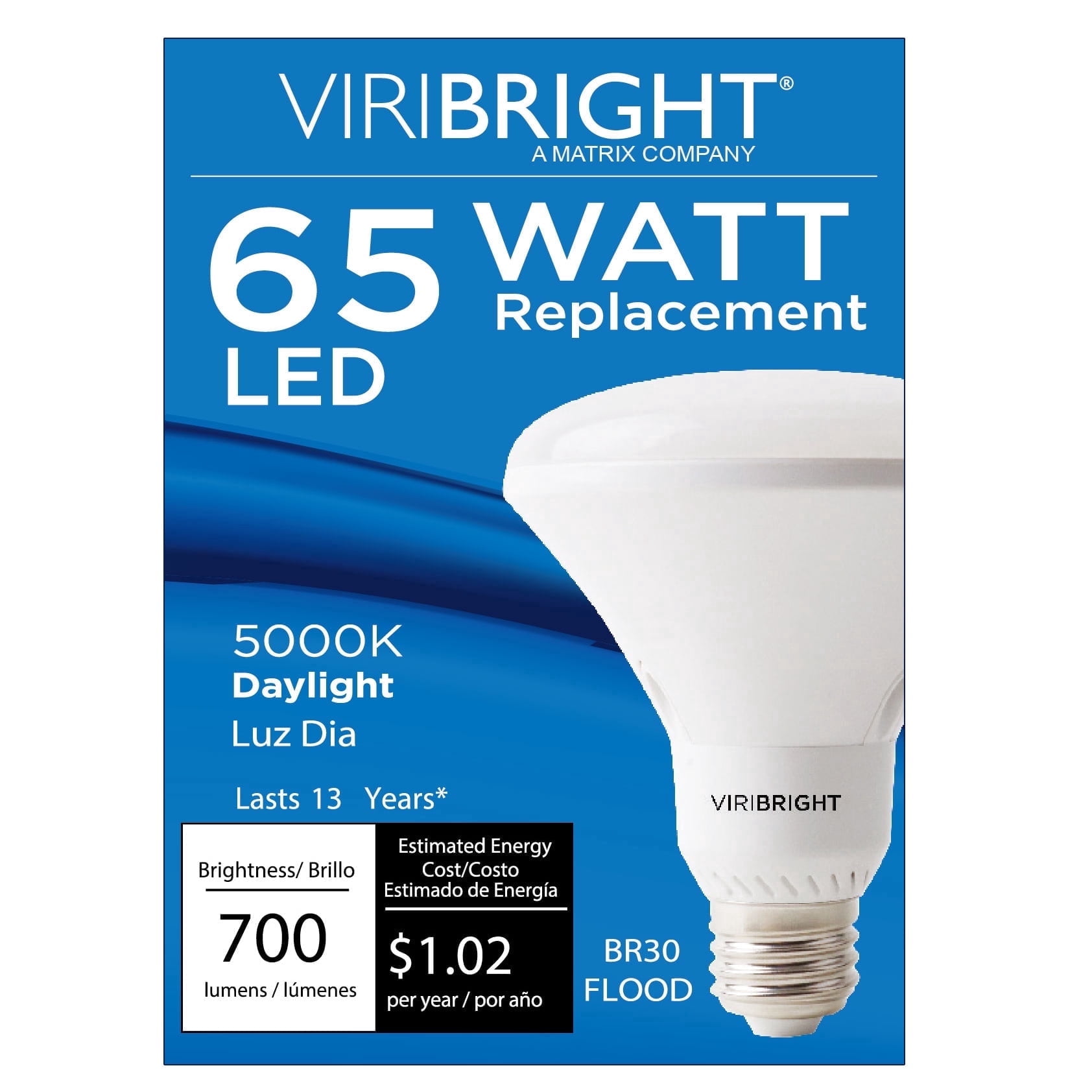 Viribright® BR30 LED Bulb, E26, 65W Equivalent, 700 Lumens, Dimmable, CEC, 90+ CRI, Daylight 5000K