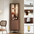 thumbnail image 3 of 70" Tall Corner Cabinet,Mid Century Modern Cabinet with Doors,Fluted Corner Bar Cabinet with Glass Holder,Lights and Storage Shelves,Wine Bar Cabinet for Liquor, Living Room, Kitchen, Walnut, 3 of 8