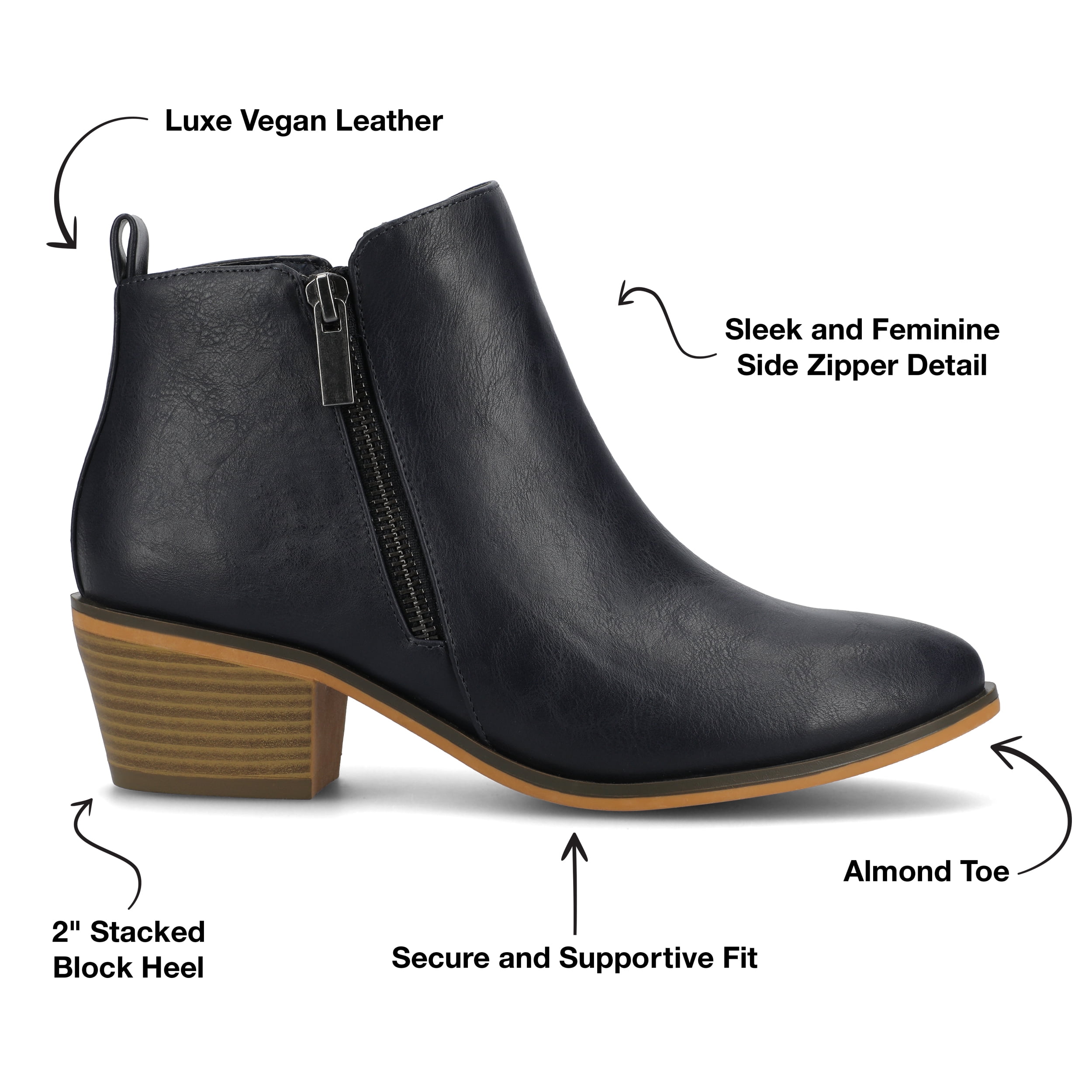 Journee Womens Rebel Outside Zip Stacked Heel Booties