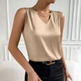 thumbnail image 4 of Busydd Tank Top for Women Trendy Sleeveless Satin Womens Summer Tops Solid Color V Neck Casual Tops for Women XL, 4 of 9