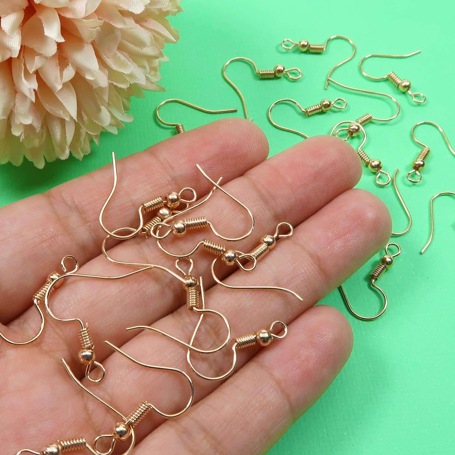 100pcs 20×17mm Rose Gold Earring Hooks Hypo-allergenic Ear Wires Fish Hooks  with Ball and Coil Earring Wires Jewelry Findings for DIY Jewelry Making