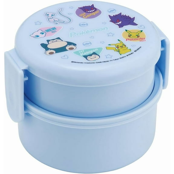 Round, Blue Pokemon Lunch Box, 16.9 fl oz (500 ml) with Fork. Made in Japan by Skater