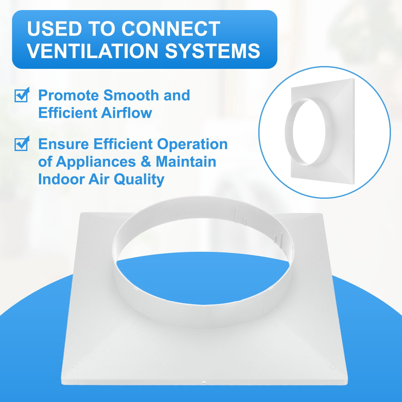 Uxcell 14" to 10" Duct Connector Flange, Plastic Square to Round Straight Dryer Vent Wall Plate for Air Heating Cooling Ventilation System HVAC Exhaust Fan, White