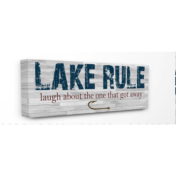 Stupell Industries Lake Rule Country Home Wood Textured Word Design Canvas Wall Art by Sheldon Lewis