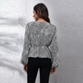 thumbnail image 2 of Lu's Chic Women's Long Sleeve Top Thin Pullovers V Neck Bishop Sleeve Babydoll Lightweight Polyester Pull Over Patterned12 Small, 2 of 4