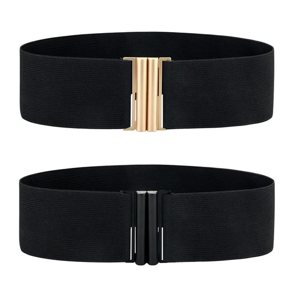 2 Pack Women's Wide Elastic Belt, Black Vintage Stretch Cinch Waist Belt