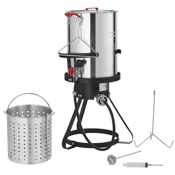 30 Qt Turkey Deep Fryer Set-Outdoor Aluminum Cooker with 54,000 BTU Burner,Basket,Poultry Rack,& Thermometer for Seafood&Poultry Cooking