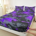thumbnail image 3 of Homewish Fashion Splash Graffiti Queen Sheet Sets for Kids, Purple Camouflage Flat Sheet, Chic Abstract Ombre Queen Fitted Sheet, Lightweight Room Decor, 4 Pieces, 3 of 7