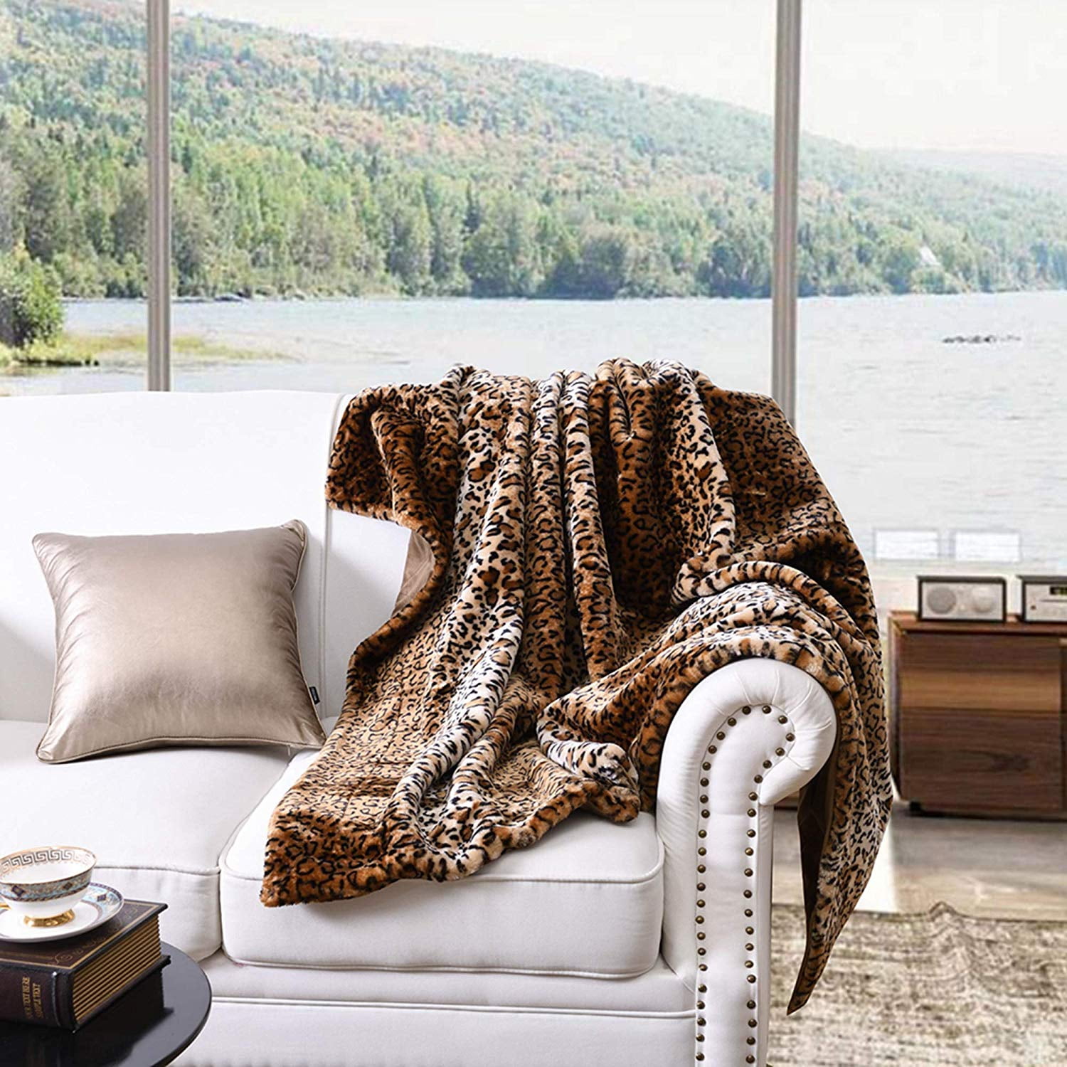 CHITA LEOPARD PRINT LUXURY BLANKET WITH SHERPA VERY SOFTY THICK AND WARM QUEEN 