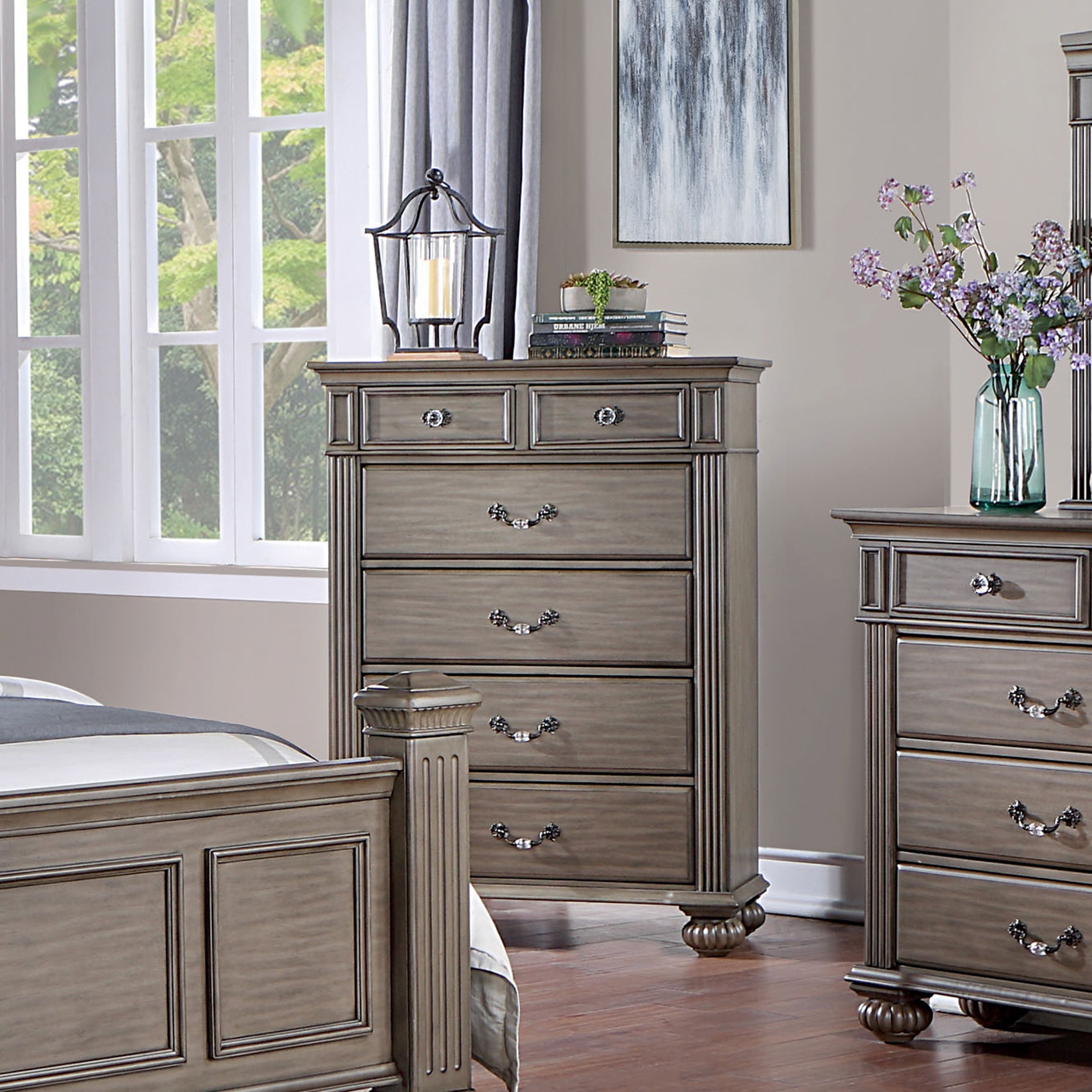 Furniture of America EL Paso Adult Traditional 6-Drawer Vertical Dresser, Gray