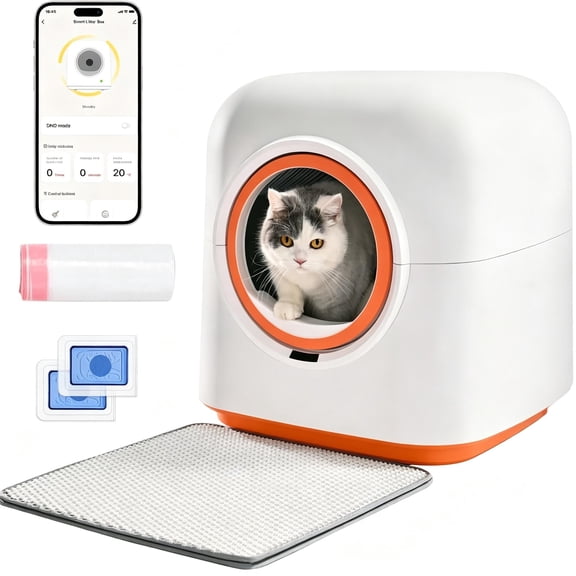 Self‑Cleaning Cat Litter Box, Smart App Remote Control 60L Large Capacity Automatic Cat Litter Box with Odor Purification, Multi‑Sensor Safety Protection for Cats Over 2.5lbs, 2.4GHz Wi‑Fi