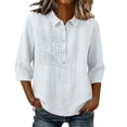 thumbnail image 2 of Mgmyaa Women's Flax Linen Button Shirt Collared 3/4 Sleeve Solid Color Regular Fit Loose for Spring Summer Office and Beach, 2 of 9