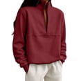 thumbnail image 2 of JFGHDG Womens Quarter Zip Pullover Sweatshirt, 1/4 Zip Mock Neck Knit Fleece Pullover Sweatshirt Brick Red S, 2 of 8