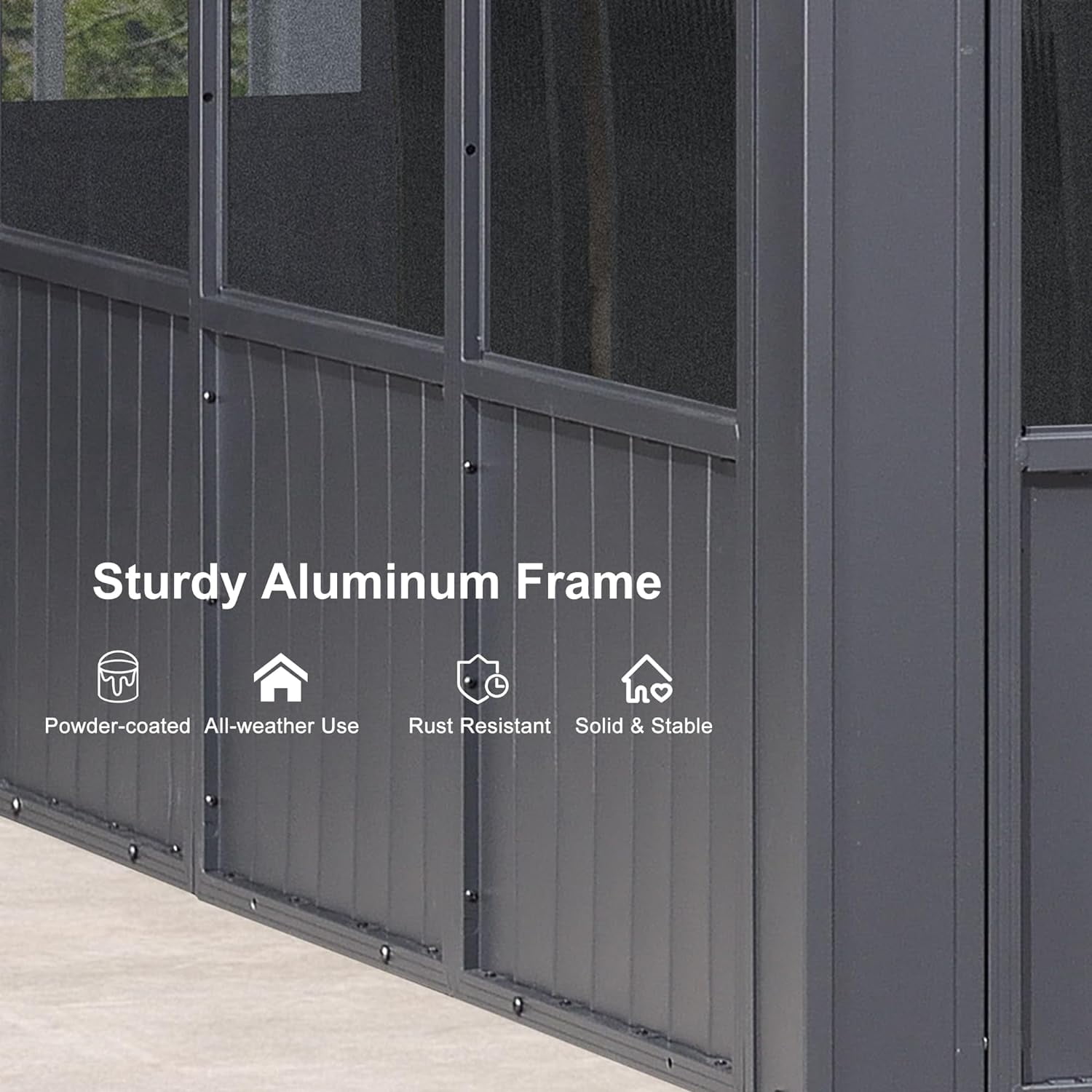 PURPLE LEAF 10 X 15 Outdoor Sunroom Solarium Permanent Hardtop Screened Gazebo Galvanized Steel Double Roof Aluminum Patio Enclosed Lawn Deck Backyard Grey