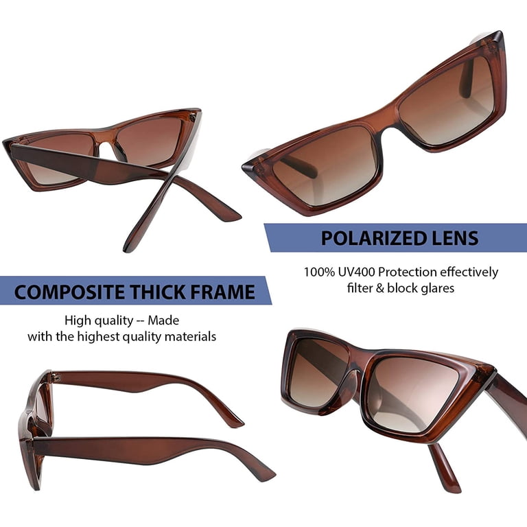 Small Cateye Square Polarized Sunglasses Classic Thick Rectangle Frame FEISEDY Small Cateye Square Polarized Sunglasses Women  main image 2