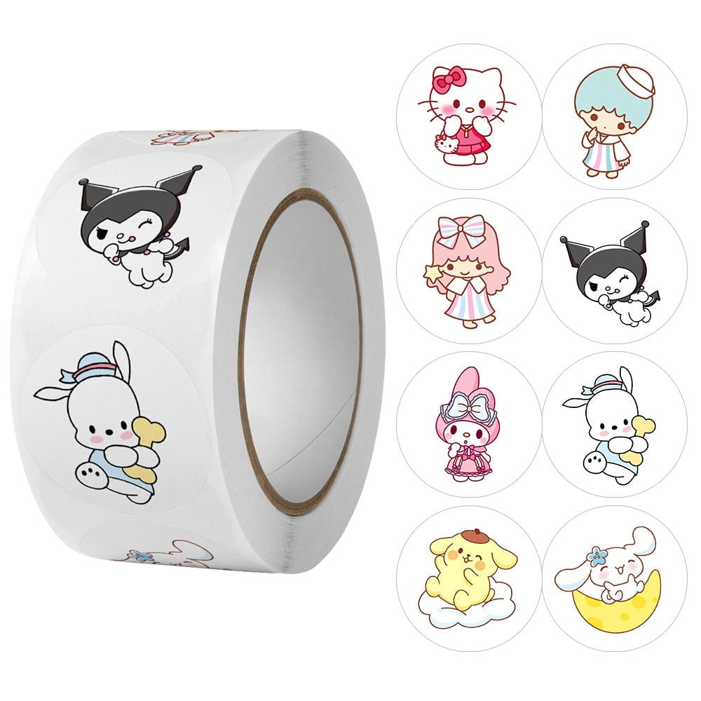 500 uds/rollo de pegatinas de Sanrio Kawaii Kuromi Hello Kitty P ...