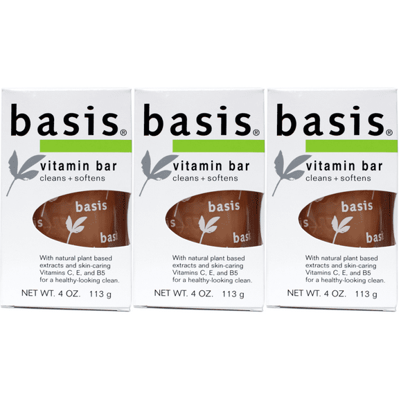Basis Vitamin Soap Bar 4oz Cleans And Soothes (Pack of 3)