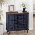 thumbnail image 6 of COZAYH Retro 3 Drawer Dresser with Plaid Pattern Front, Rustic Nightstand with Storage Chest for Bedroom, Living Room, Pine Wood, Aluminum Handle, Natural Wood, Dark Blue, 6 of 8