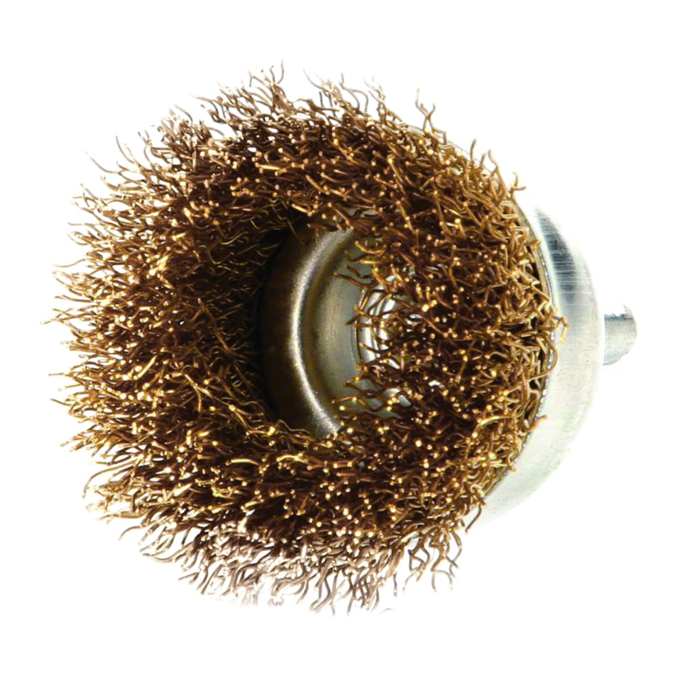 Robtec Crimped Brass Coated Steel Wire Cup Brush, 0.008" Wire, 3" x 1/4" Shank