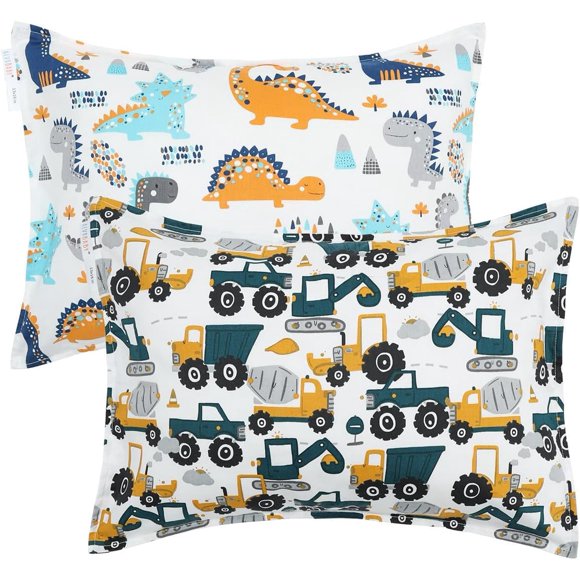 BABY Cotton Toddler Pillowcases 2 Pack Kids Pillow Cover Fit 13"x 18" or 12"x16" Envelope for Girl Boy Sleepy Travel