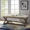 thumbnail image 2 of Industrial Country Cottage Farm Beach House Living Room Lounge Club Lobby Accent Chair Bench, Vintage Style, Fabric Wood, Beige, 2 of 6