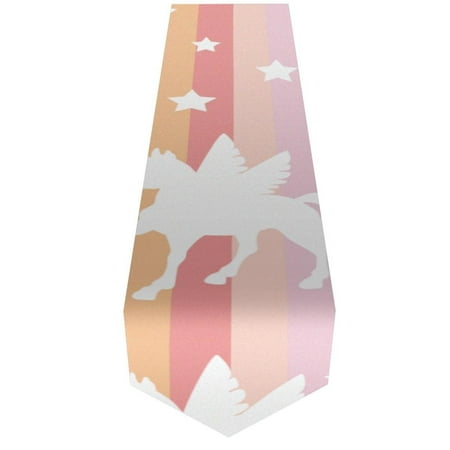 

OWNTA White Unicorn Pattern Colorful Rainbow Striped Pattern Elegant Polyester Table Runner Perfect for Your Tables - Dining Table Decoration