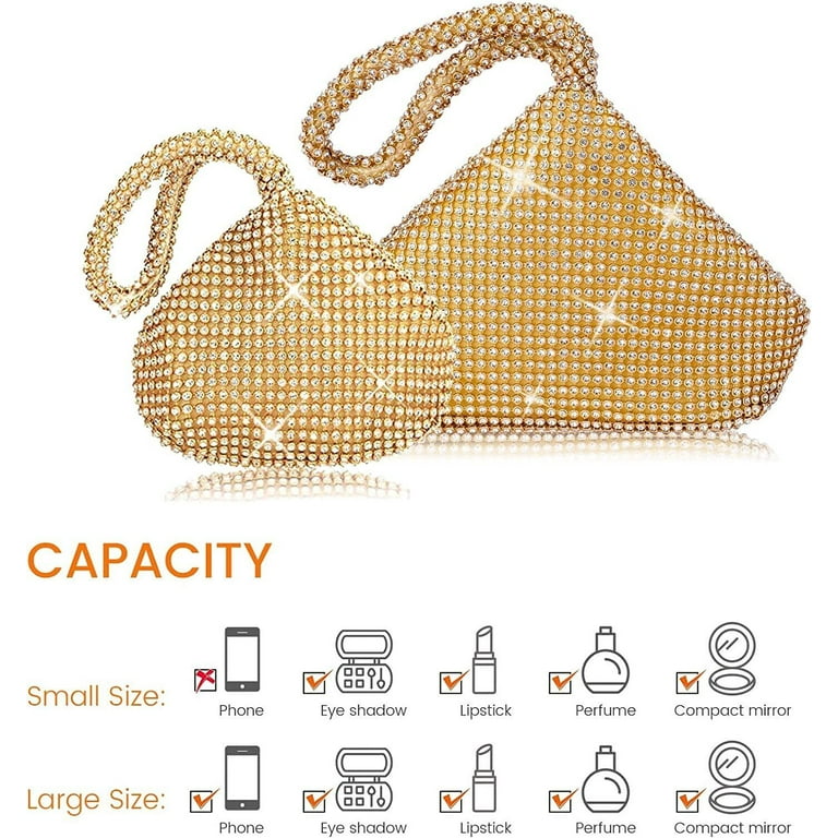 Topchances Triangle Full Rhinestones Women's Evening Clutch Bag Party Prom Wedding Purse (Gold), Size: Small