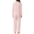 thumbnail image 3 of Womens Pajamas Sets Lace Trim Long Sleeve Button Down Sleepwear Elastic Waist Pant Loungewear with Pockets L Pink, 3 of 6