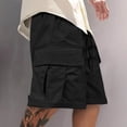 thumbnail image 5 of Mens Baggy Cargo Shorts Knee Length Elastic Waist Drawstring Casual Work Shorts Summer Hiking Outdoor Water Resistant Shorts with Muti Pockets Black, 5 of 7