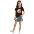 thumbnail image 2 of Girl Outfits Comfortable Cartoon Kitten Print Short Sleeve Top with Denim Shorts 2 Piece Toddler Girl Clothes Black Size 2-3 Y, 2 of 4