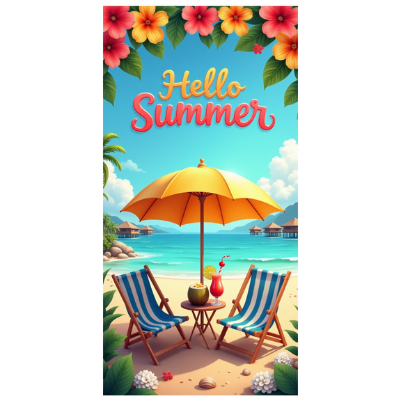 Tropical Beach Hello Summer Decorative Banner Hawaiian Floral Party Background for Outdoor Event
