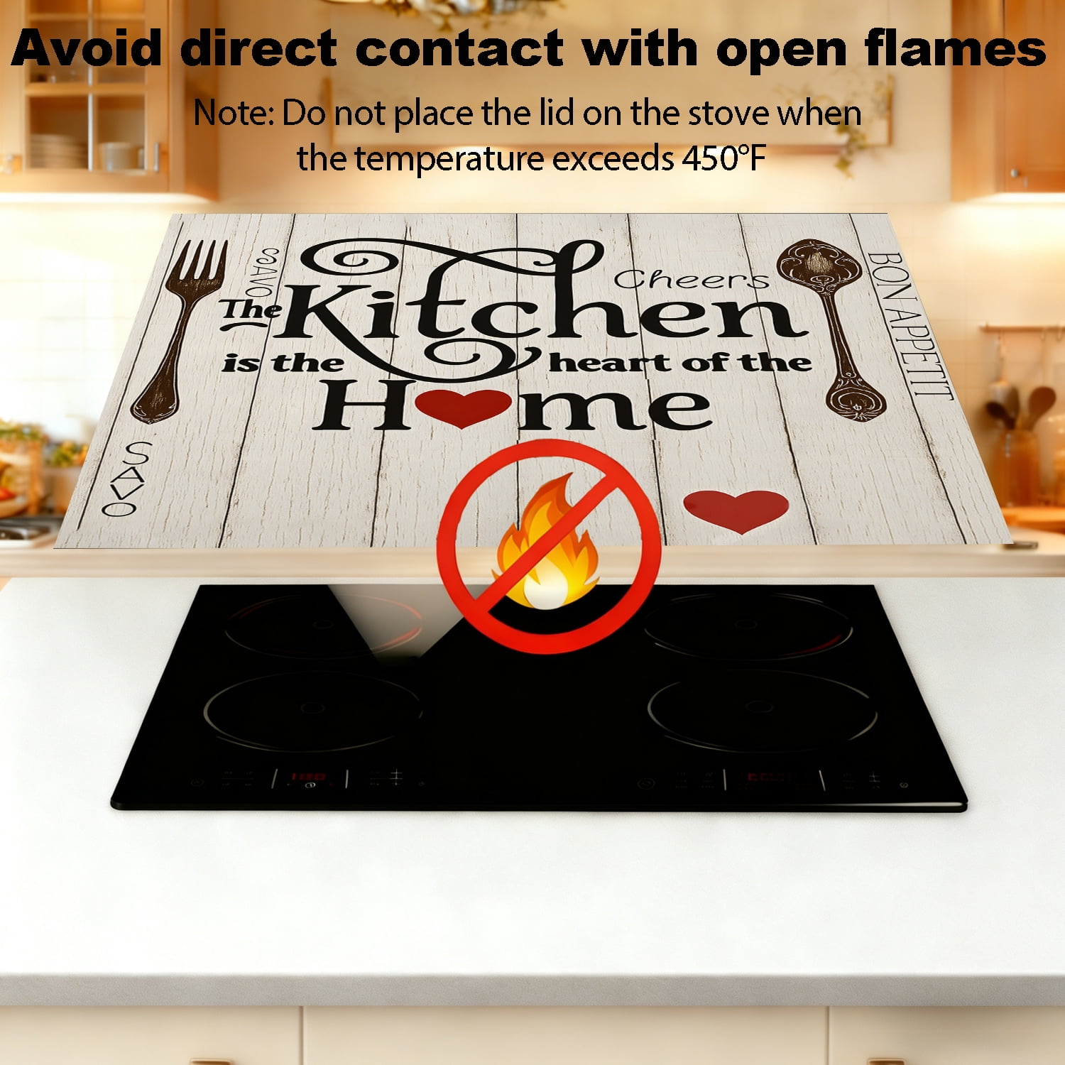 Stove Top Cover for Electric Stove, 28" x 20" Heat Resistant Glass Cooktop Protector Mat, Expands Counter Space, Multi-Purpose Countertop & Stove Cover, Farmhouse “Kitchen is the Heart of the Home” D