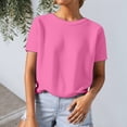 thumbnail image 2 of GPOECD T-Shirts Grande Taille pour Femmes Tricot Texturé Couleur Unie Col Rond Manches Courtes Style Décontracté pour un Port Quotidien Confortable Hauts Décontractés pour Femmes Rose Vif, TG, 2 of 4