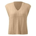 thumbnail image 3 of TANGNADE Women Solid Color V-Neck Sweater Vest Casual Print Sleeveless V Neck Ribbed Knit Split Pullover Vest Blouse Khaki XL, 3 of 4