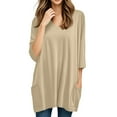 thumbnail image 4 of DENGDENG Women's Plus Size Graphic Tunic Tops 2025 Trendy V Neck 3/4 Sleeve Shirts To Wear with Leggings Summer Tees Flowy Blouse Khaki XL, 4 of 7