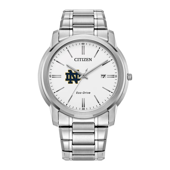 Men's Citizen Watch Silver Notre Dame Fighting Irish Eco-Drive White Dial Stainless Steel Watch