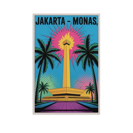 Jakarta National Monument Pop Art Poster Colorful Retro Travel Indonesia Wall Art Print Poster