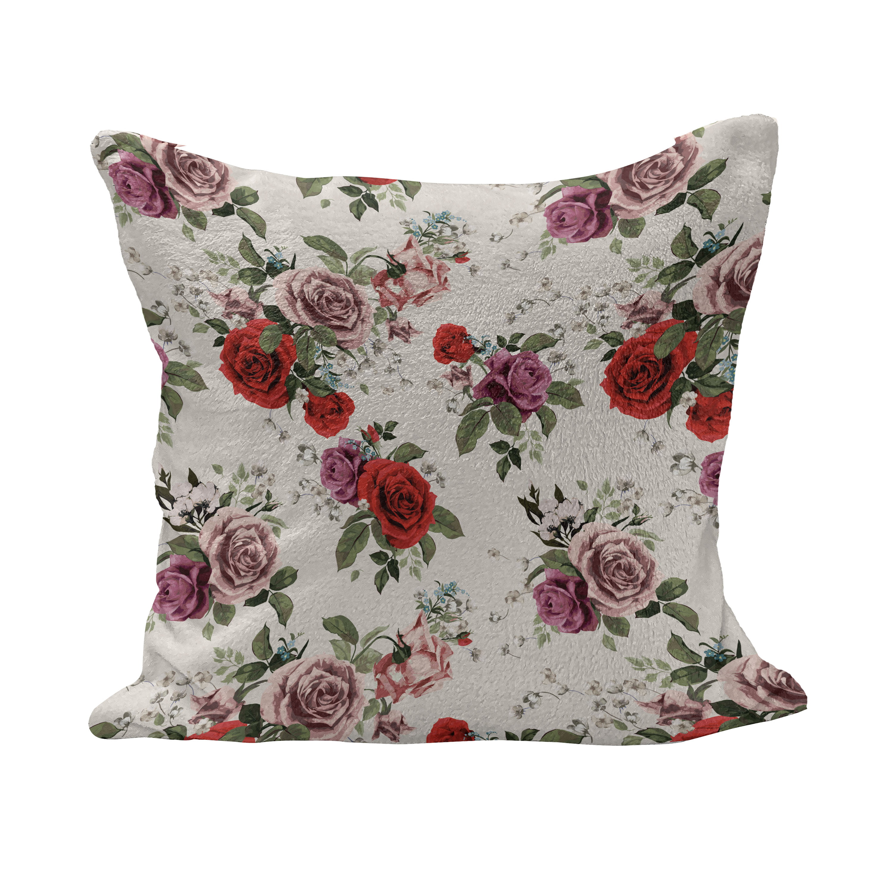 2 Pcs Floral Print Cotton Poplin Purple Square Home Decorative Cushion Cover 