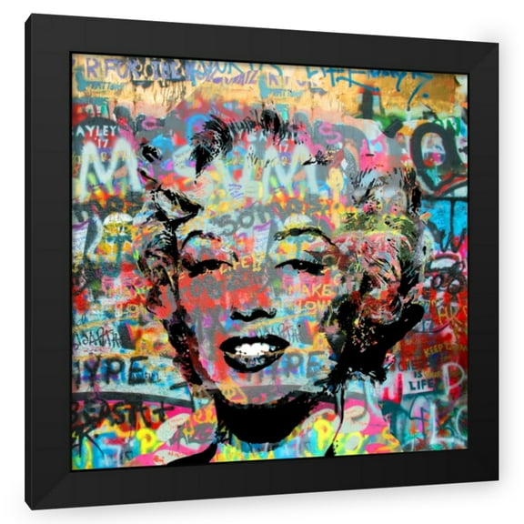 Stephen Chambers 20x20 Black Modern Wood Framed Wall Art Titled - Marilyn Heavy Graffiti