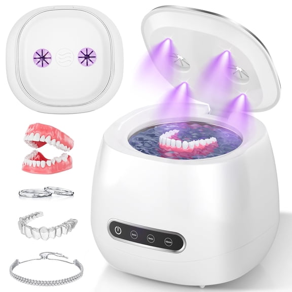 Ultrasonic Retainer Cleaner, 45kHz Digital Timer Dental Cleaning Machine for Denture, Mouth Guard, Aligner, Braces, Toothbrush Heads