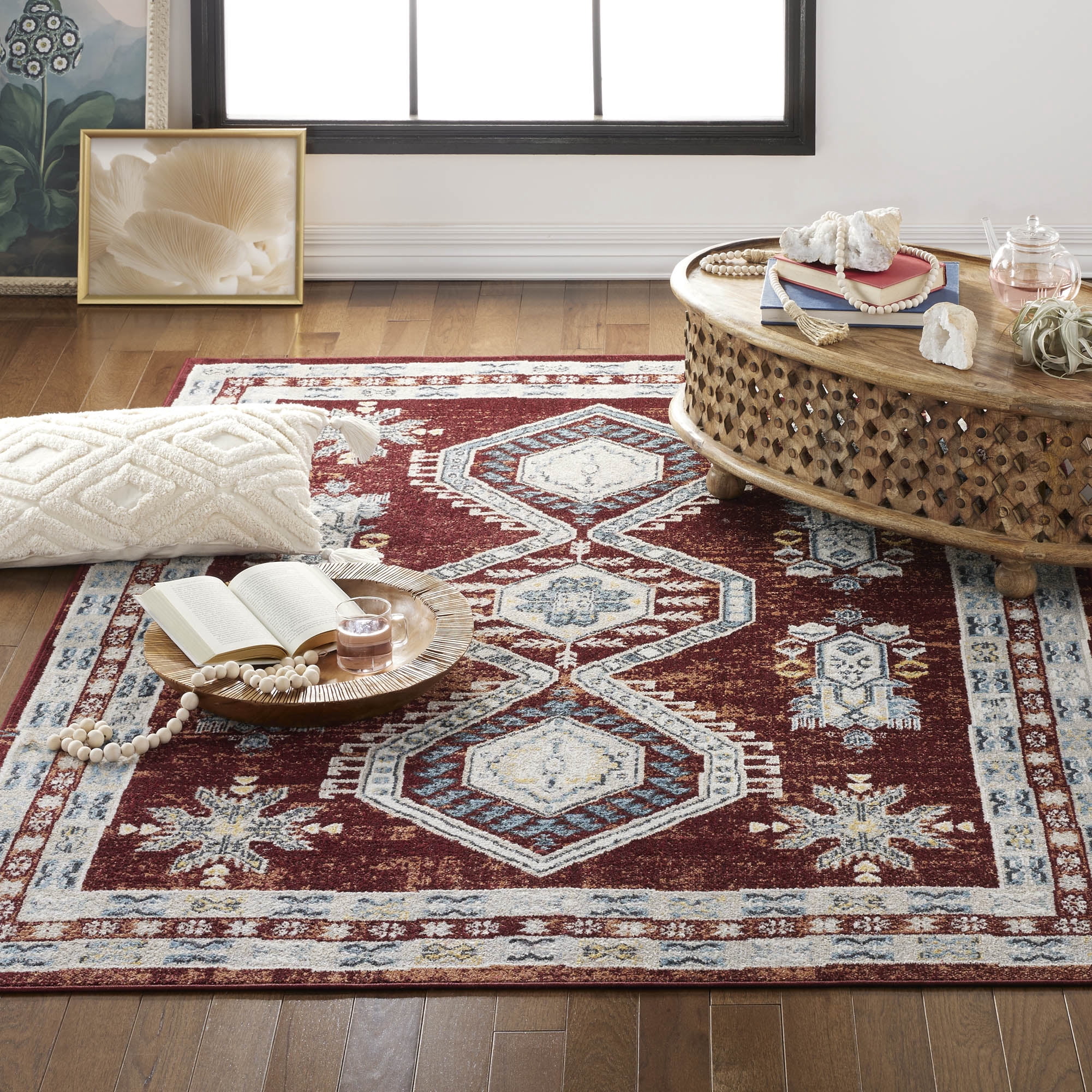 Everwash™ Treasure Saul Southwest Geometric Machine Washable Area Rug, Red/Navy Blue, 5'2"x7'2"