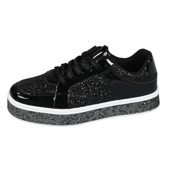 WEAIXIMIUNG Womens Sneakers Size 7 Women's Leather Platform Casual Shoes Bright Top Fashion Low Top Lace Up Sneakers