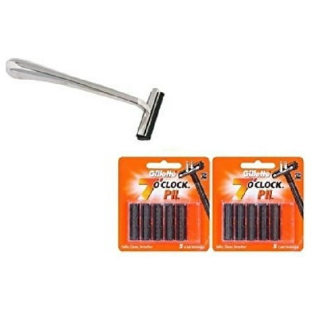 Trac II Chrome Handle + Gillette 7 O' Clock PII 5 ct. Refill Razor Blades (No Lube Strip) (Pack of 2) + 3 Count Eyebrow