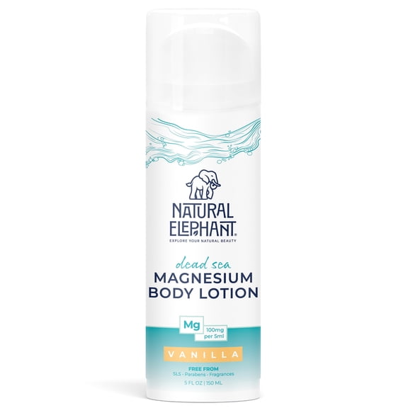 Natural Elephant Dead Sea Magnesium Lotion – Vanilla Scented Body Moisturizer | Topical Magnesium with Dead Sea Minerals – 5 oz (150 ml)