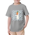 thumbnail image 4 of FINALGANG Boys Girls Kids Easter TShirt Hip Hop Carrot Bunny Checkerboard Print Short Sleeve Crewneck Loose Fit Tees For Holiday Daily Wear Gray 12-13 Years, 4 of 4