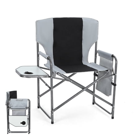 Aluminum Director's Chair with Side Table, Foldable Camping Chair with Sturdy Armrests & Side Pocket, Lightweight, Heavy Duty for Outdoor & Indoor Use